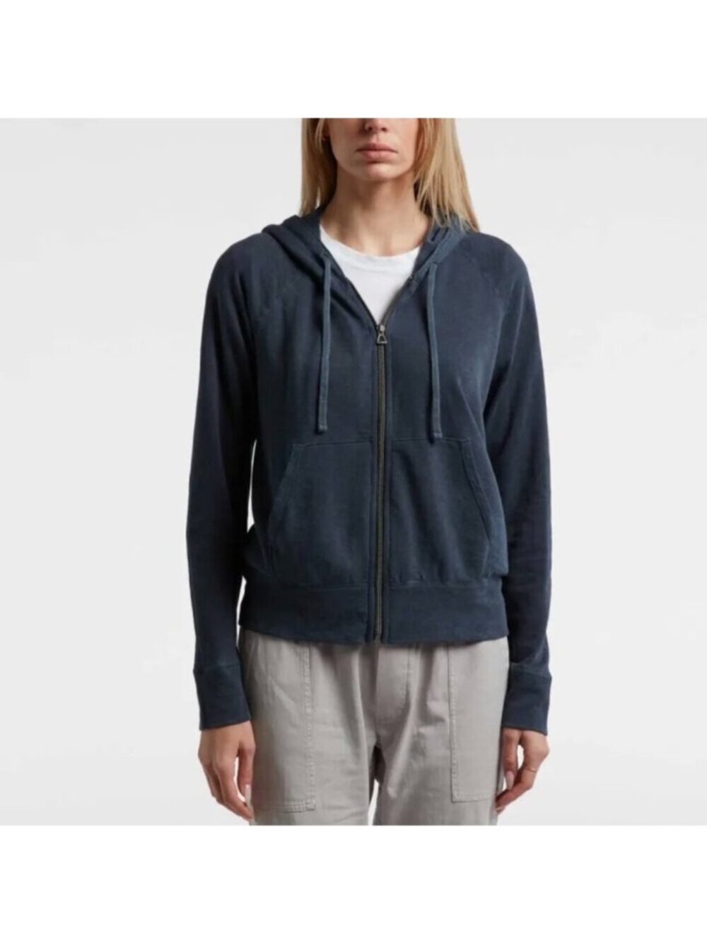 James Perse Woman's 4 XL Navy Vintage French Terry Zip Hoodie Quiet Luxury Soft - Picture 6 of 6